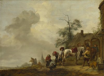 A Horse Being Shod Outside a Village Smithy by Philips Wouwerman